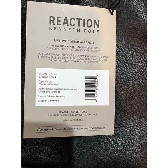 Kenneth Cole Reaction 20" Black Vegan Leather Carry-On Duffel Bag - Picture 10 of 13